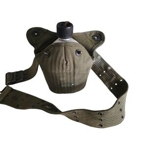 Vintage WWII US Military Canteen‎ Metal Aluminum with Cover and Strap